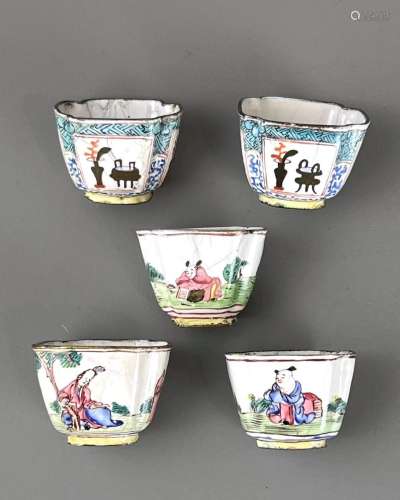 Five Canton Enamel Cups, Qianlong 清乾隆 广东铜胎画珐琅酒杯 ...