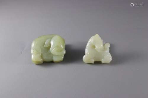 A Jade Elephant, and a jade Horse and Monkey Group, both 19t...