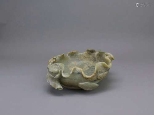 A Large Ming style Jade lotus leaf Brushwasher, 19th/20th ce...