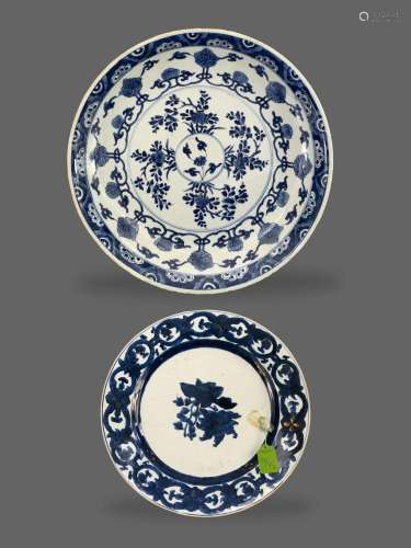 A blue and white Saucer Dish, and a blue and white Plate, Ka...