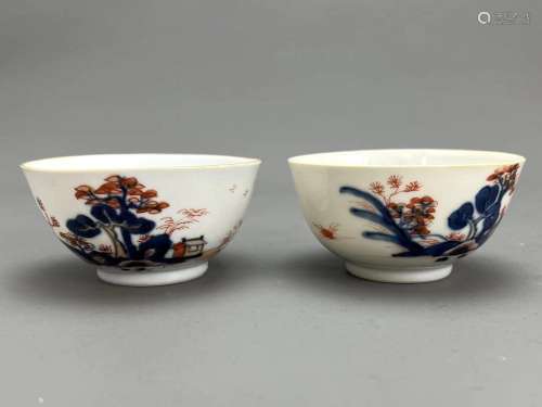 A Pair of Chinese Imari Bowls, 18th century 18世纪 中国产伊万...