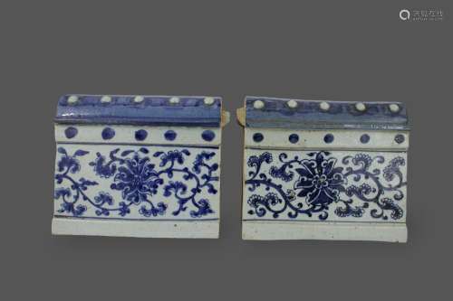 An unusual Pair of blue and white tiles/ model Walls, Qing d...