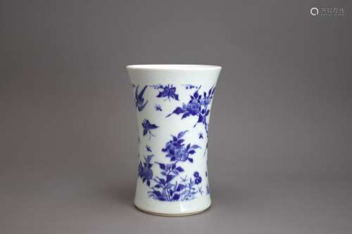 A blue and white Transitional style Brushpot 仿转变期风格 青...