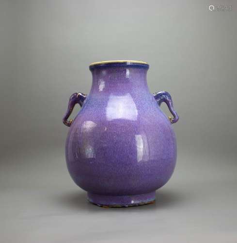A Flambe Vase, Hu, 20th century 20世纪 窑变釉象耳尊