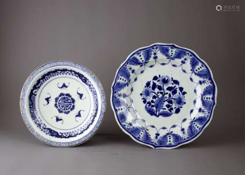 A blue and white Plate, 18th century,with a central floral m...