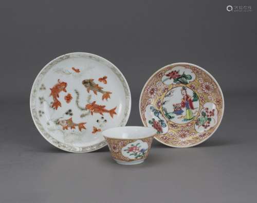 A 'famille rose ' Teacup and Saucer, and a Saucer, Yongzheng...