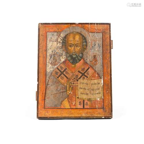 SAINT NICOLAS, ICÔNE RUSSE DU XIXE SIÈCLETempera sur bois (M...