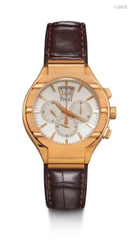 Piaget, rare et attrayant chronographe Polo Flyback.Or rose ...