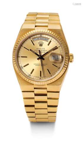 Rolex, attrayante Oyster Quartz Day Date.Or jaune 750.D 36 m...