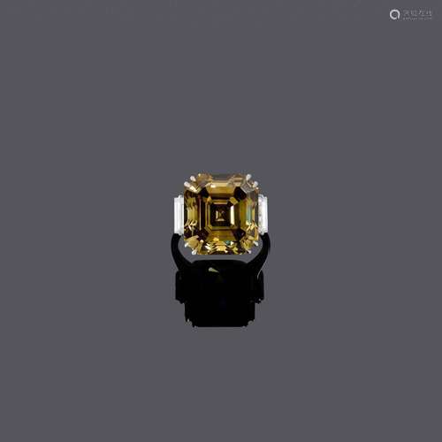 BAGUE FANCY-INTENSE-YELLOWISH-BROWN-DIAMANT.Platine 950, 10g...