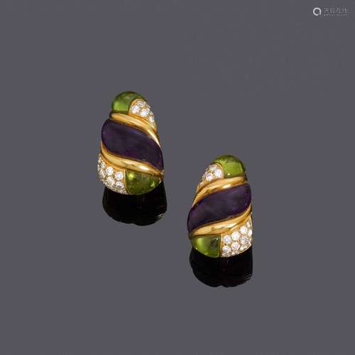 Boucles d'oreilles en Améthyste, PERIDOT et DIAMANT, BULGARI...