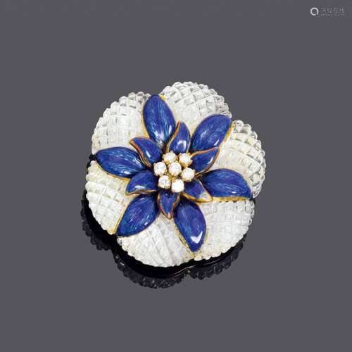 BROCHE EN DIAMANT ET CRISTAL DE ROCHE ÉMAILLÉ, SABBADINI.Or ...