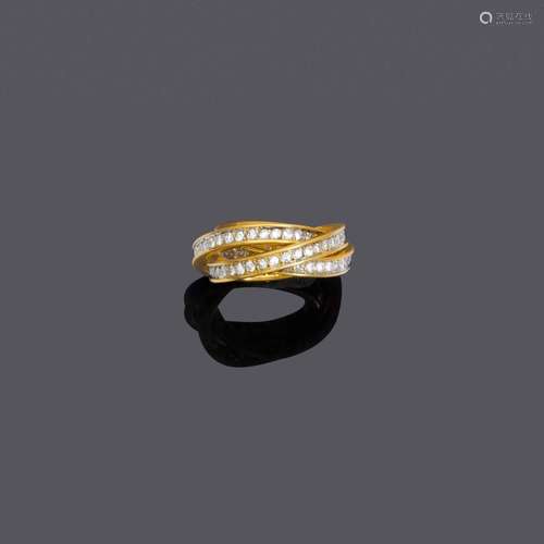 BAGUE DIAMANT, CARTIER.Or jaune et blanc 750, 11g.Modèle Tri...