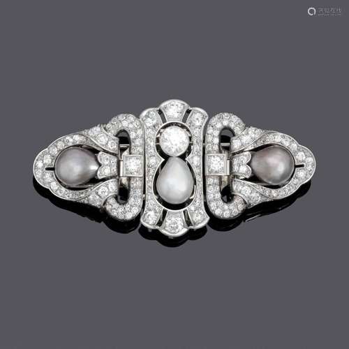 Broche clip/breloque en perles naturelles et diamants, vers ...