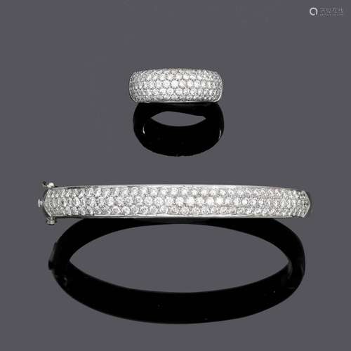 BRACELET EN OR ET DIAMANT AVEC BAGUE.Or blanc 750, 40g.Brace...