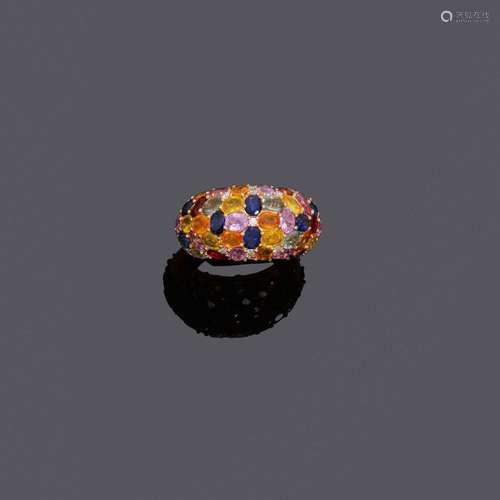 BAGUE SAPHIR-DIAMANT MULTICOLORE.Or rose 750, 11g.Elégante b...