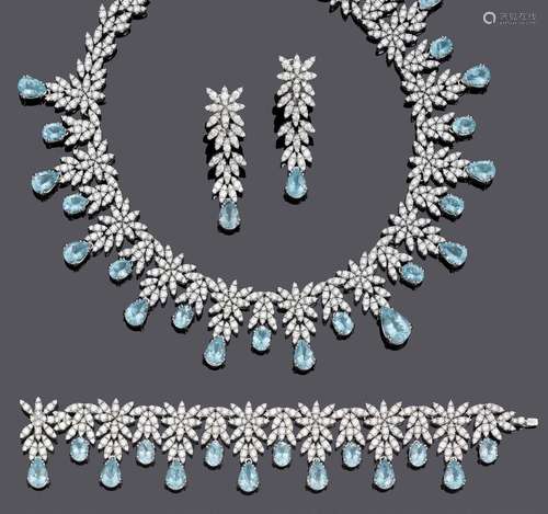 AIGUE-MARINE-DIAMANT-PARURE, PASQUALE BRUNI.Or blanc 750, 20...