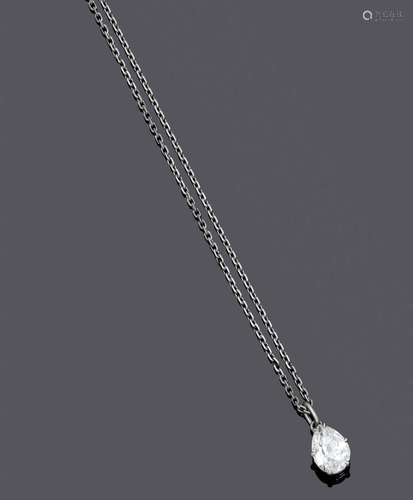 PENDENTIF DE DIAMANT AVEC CHAINE, vers 1960.Platine 950, 5g....