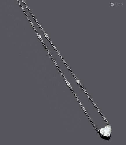 COLLIER EN DIAMANT.Or blanc 750, 4g.Fin collier d'ancrage, l...