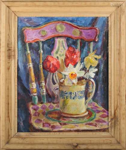 Duncan Grant - 'Flowers on a Chair', 20th century oil on can...