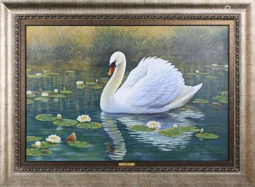 Kim Brooks - 'Mute Swan', 20th century oil on canvas, signed...