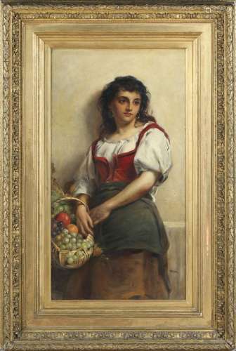 Thomas Kent Pelham - Young Girl holding a Basket of Fruit, 1...
