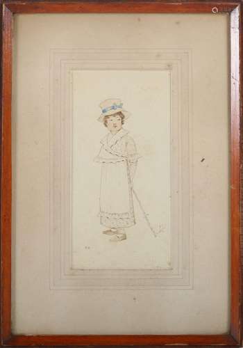 Kate Greenaway - Lady wearing a Bonnet with Blue Ribbon and ...