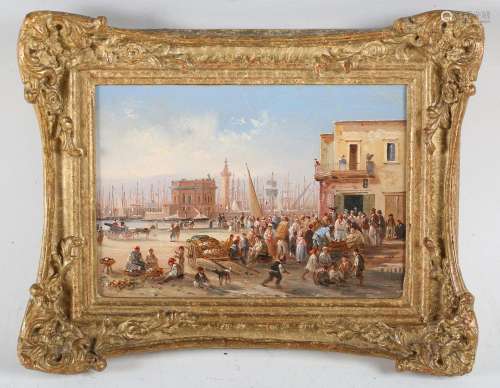 Circle of Edward Pritchett - Italian Harbour Scene with Figu...