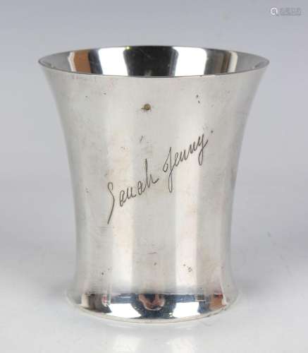 An Edward VIII silver beaker of flared form with engraved in...