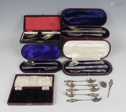 A Victorian silver Albert pattern christening knife, fork an...