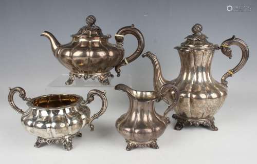 An early Victorian harlequin silver four-piece tea set, each...