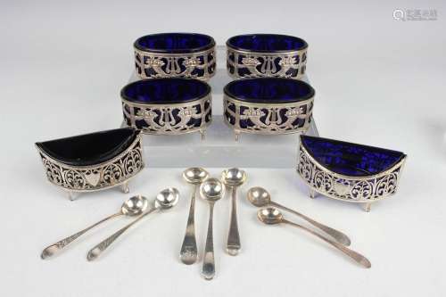 A set of four 19th century French silver oval salts, each em...