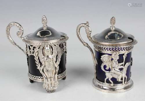 Two early 19th century French silver mustards, each of cylin...