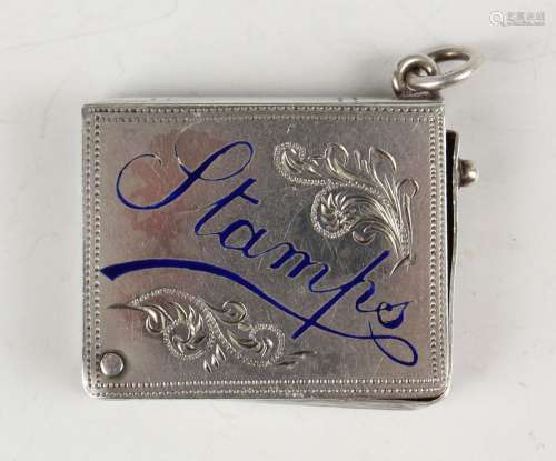 An Edwardian silver and enamelled folding stamp case of book...