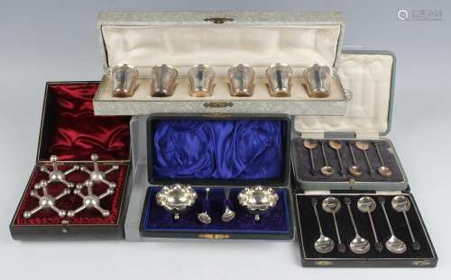 A set of six early 20th century French silver shot measures,...
