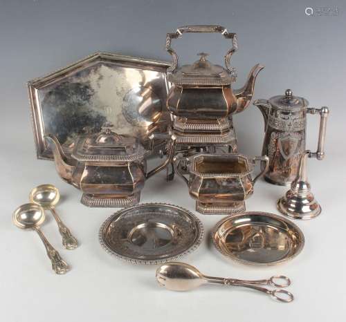 A collection of assorted plated items, including a three-pie...