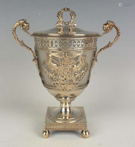 An early 19th century French silver sugar vase and cover wit...