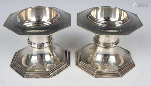 A pair of George V silver salts, each of octagonal font form...