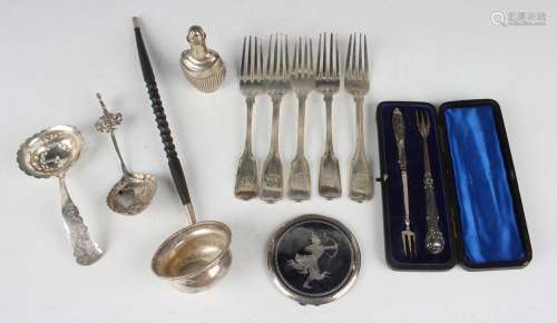 A small group of silver, including a silver punch ladle, Bir...