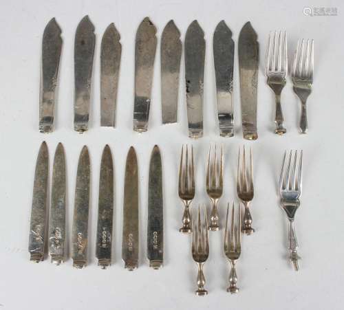 A collection of assorted silver knife blades and forks, tota...
