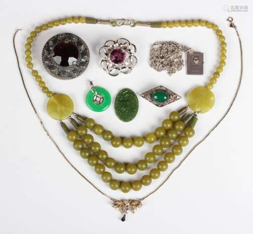A group of mostly costume jewellery, including a silver and ...