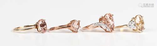 A 9ct rose gold ring, claw set with a pear shaped morganite ...