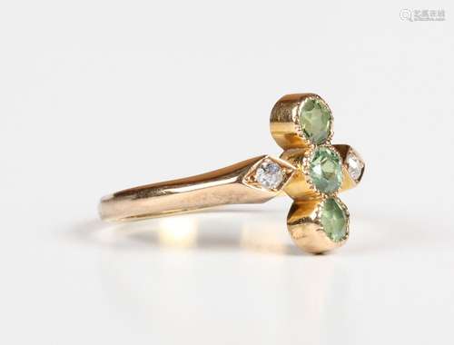 A gold, demantoid garnet and diamond ring, early 20th centur...