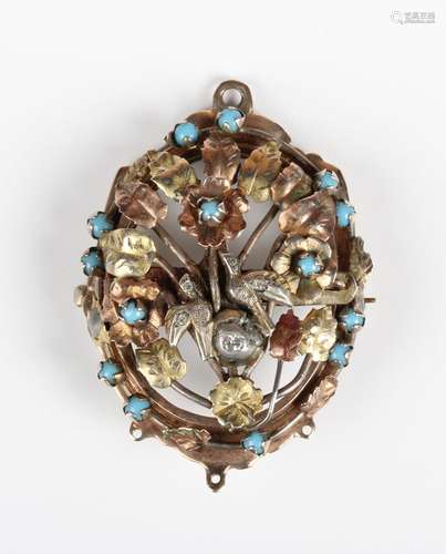 A gold, gilt metal, diamond and imitation turquoise shaped o...