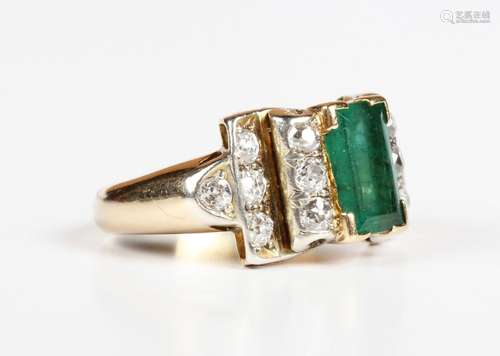 A gold, emerald and diamond ring, 1950s/60s, mounted with th...