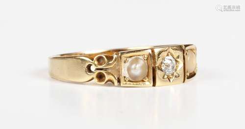 A late Victorian 18ct gold, diamond and half-pearl ring, mou...