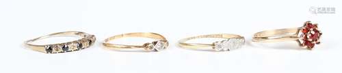 Two gold, platinum and diamond three stone rings, both detai...