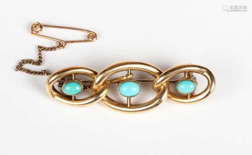 A gold and turquoise brooch in a chain link design, mounted ...