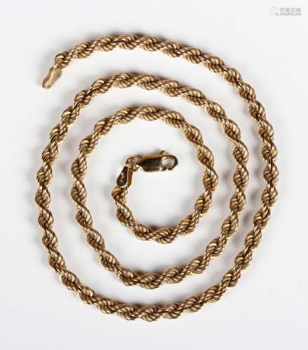 A 9ct gold ropetwist link neckchain on a sprung hook shaped ...