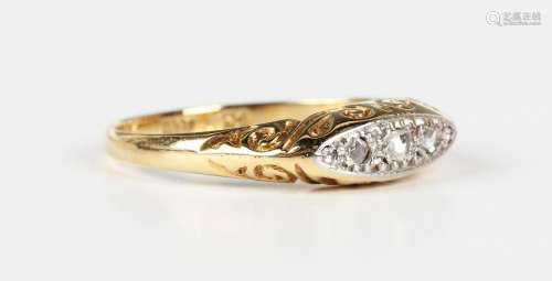 A gold, platinum and diamond five stone ring, mounted with a...